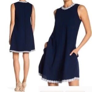 Nanette Lepore Navy Dress with White Lace Accents